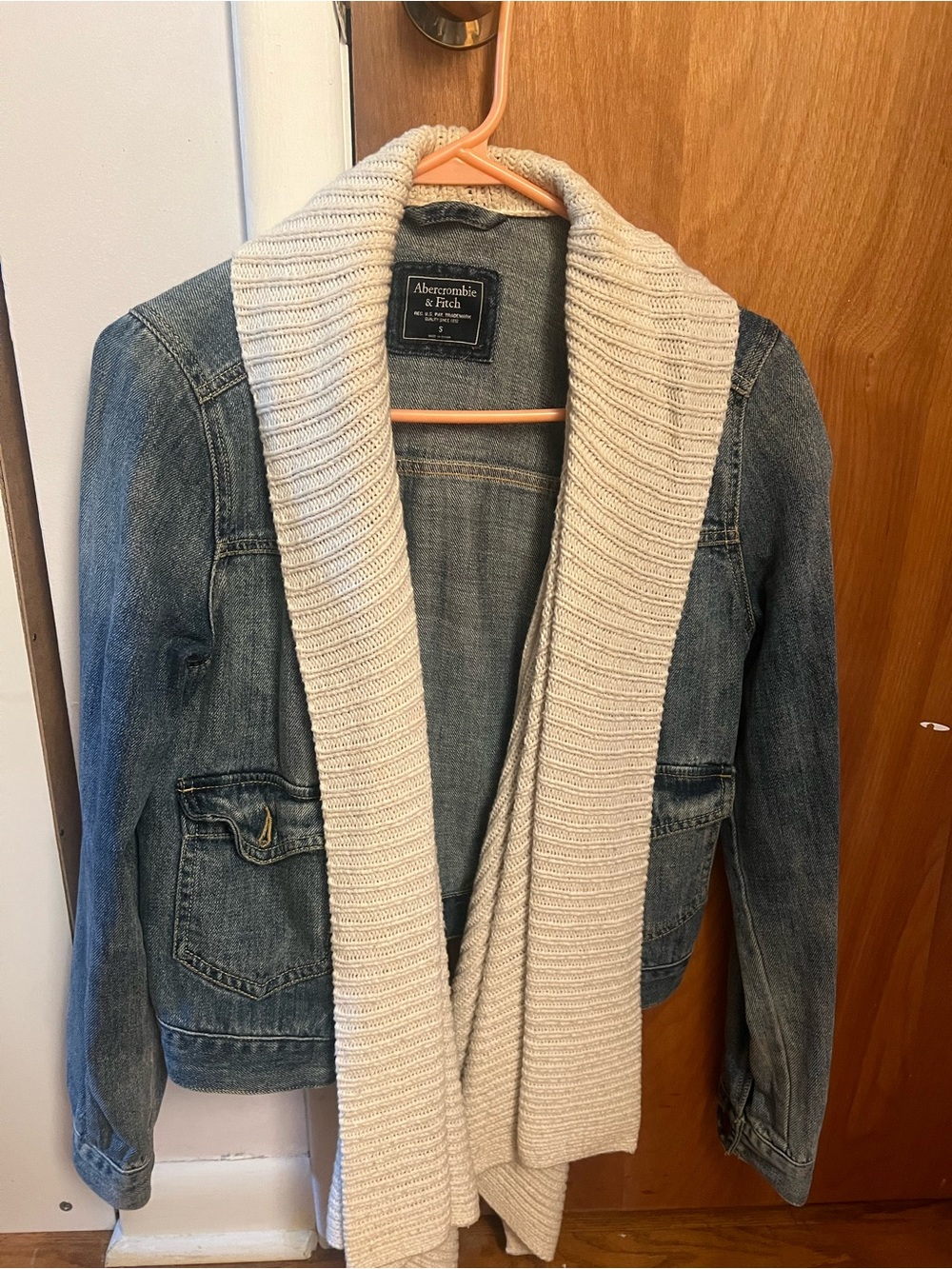 Abercrombie & Fitch Indigo Denim Jacket with Cream Shawl Collar